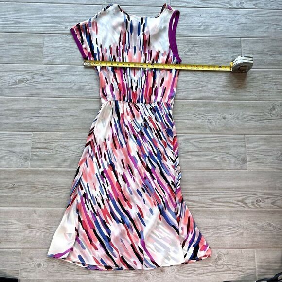 Poleci Women's Multicolor Lined Silk Abstract Midi Asymmetrical Dress Size 6 - Picture 8 of 9